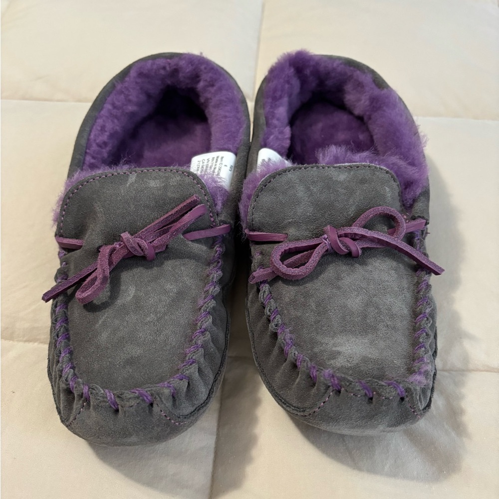 New L.L. Bean Kids Wicked Good Slippers Size 6 Graphite Gray/Purple